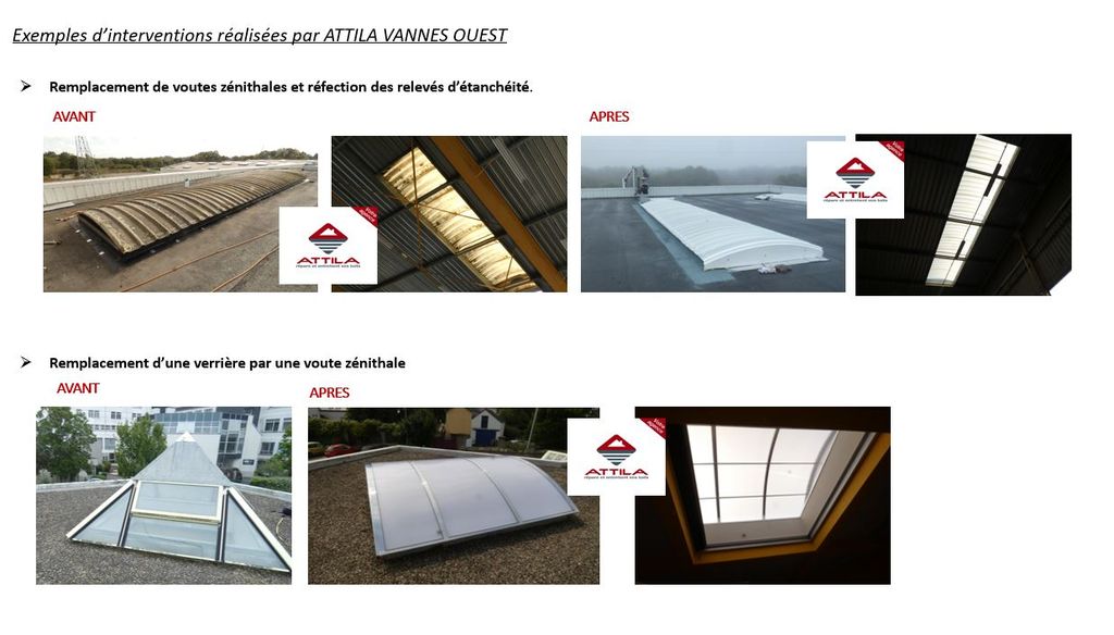 remplacement verrière par voûte zénithale et remplacement d'une voûte en toiture