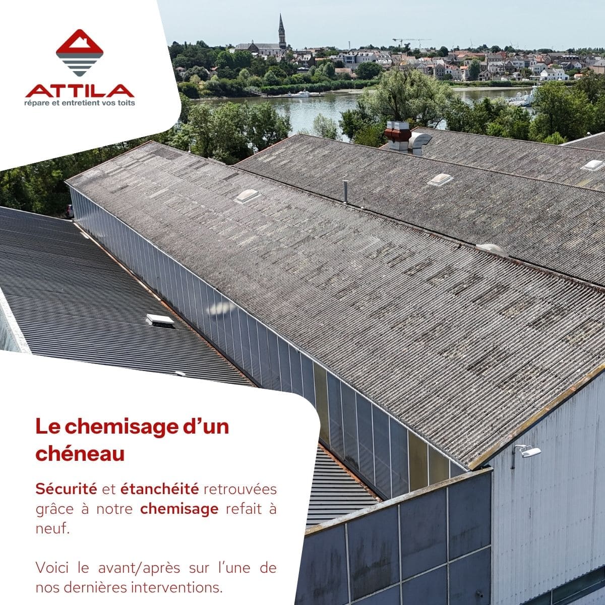 Le chemisage d'un chéneau. Sécurité et étanchéité retrouvées grâce à notre chemisage refait à neuf.