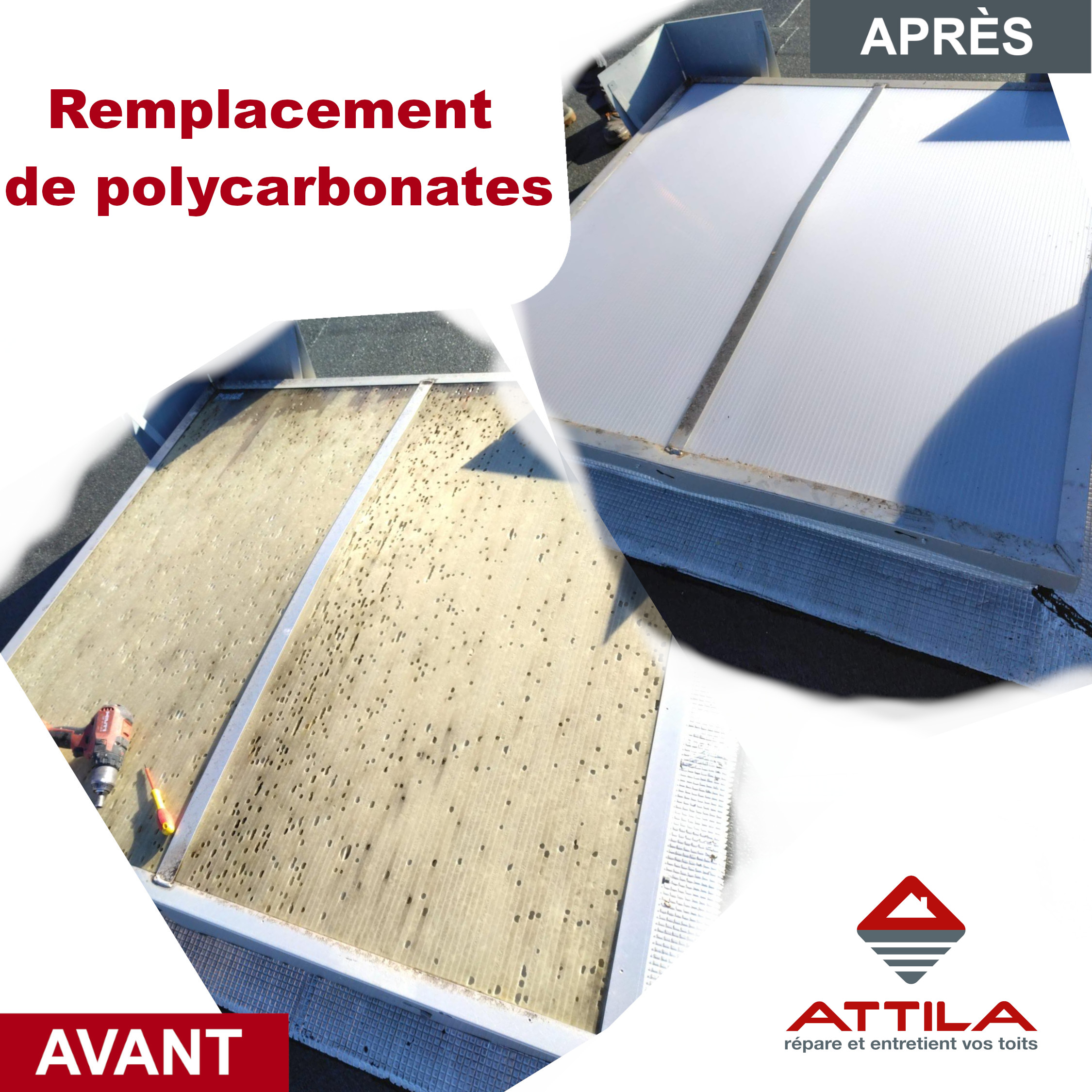 Remplacement de plaque polycarbonates sur lanterneau de désenfumage