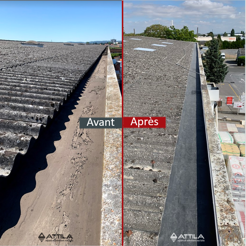 Chemisage de chéneaux en membrane EPDM sur un toit industriel à Laon