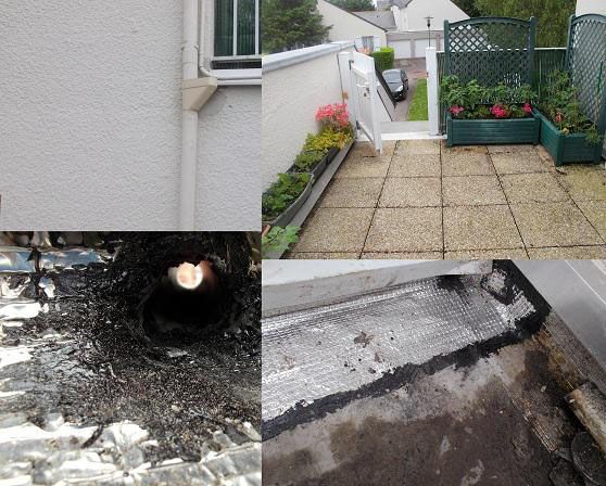 Relevé d’étanchéité sur terrasse avec dalles sur plots et crée un trop-plein raccordé à la descente pluviale